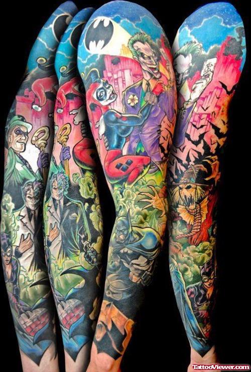 Awesome Color Ink Geek Tattoo On Sleeve