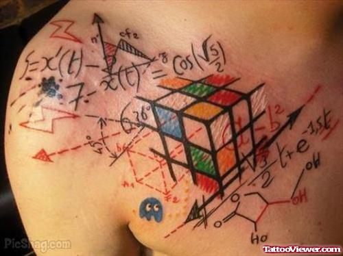 Awesome Color Ink Geek Tattoo On Chest