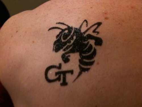 Black Ink Bumble Bee And Gt Geek Tattoo