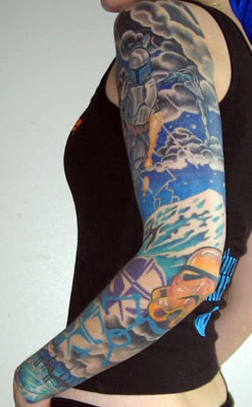 Color Ink Geek Tattoo On Left Sleeve