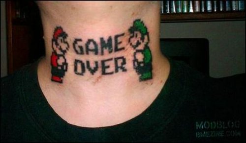 Game Over Geek Mario Tattoos On Neck