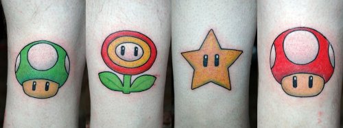 Super Mario Colored Geek Tattoos