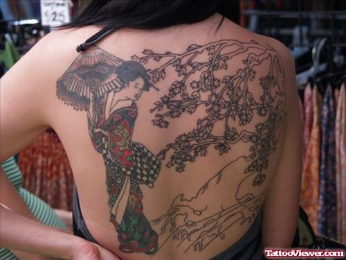 Fantastic Back Body Geisha Tattoo