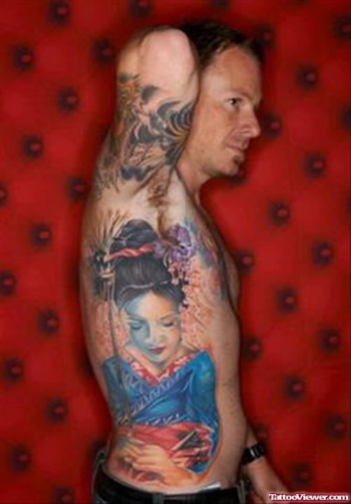 Man Showing His Geisha Tattoo