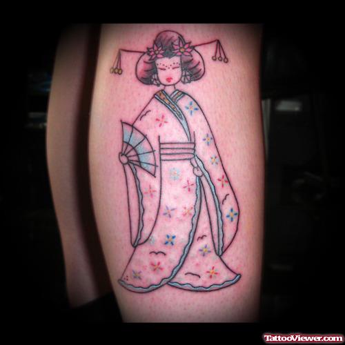 Japanese Geisha Tattoo On Leg