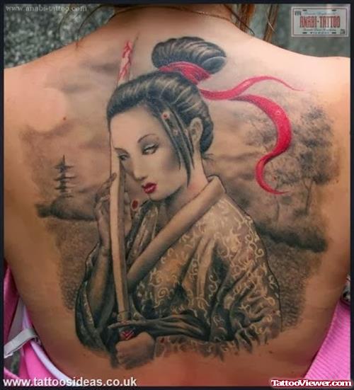 Geisha Warrior Tattoo On Back Body