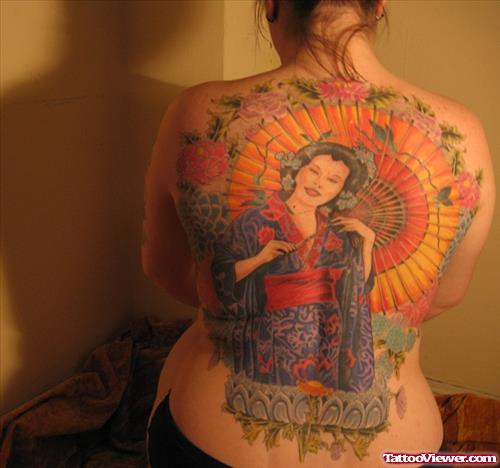 Geisha Tattoo On Back For Women