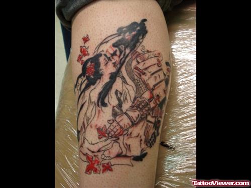 Geisha Love Tattoo On Leg