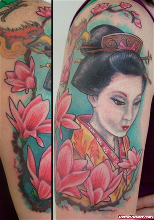 Pink Lotus and Geisha Tattoo