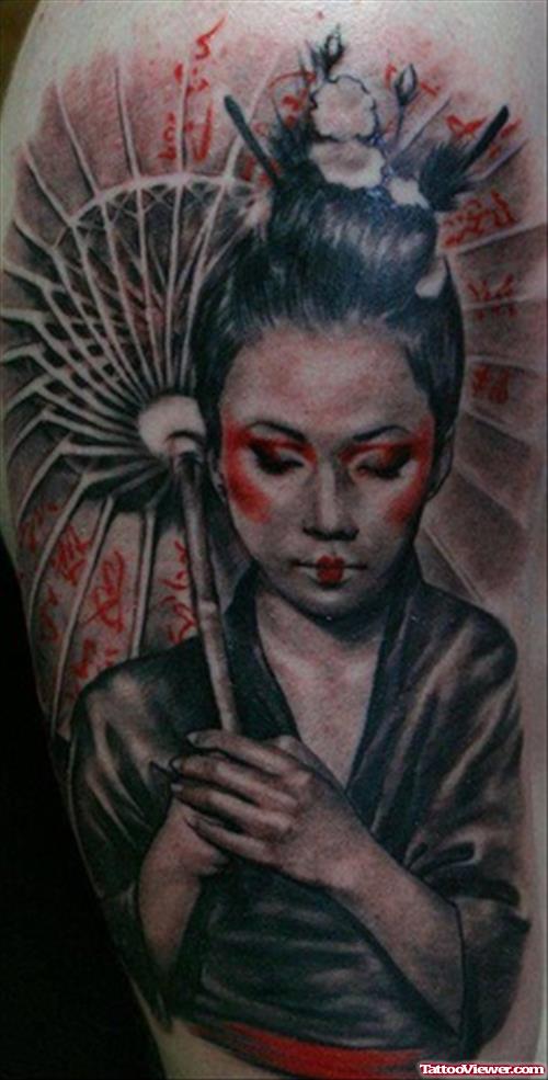 Geisha Girl With Fan Tattoo