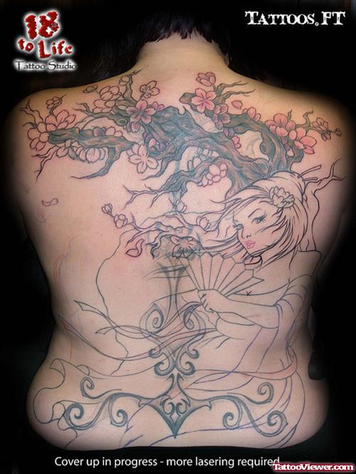 Color Ink Geisha Tattoo Full Back
