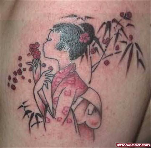 Geisha With Flowers Tattoos
