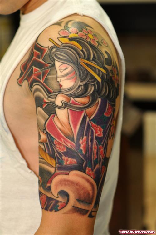 Left Sleeve Geisha Tattoo