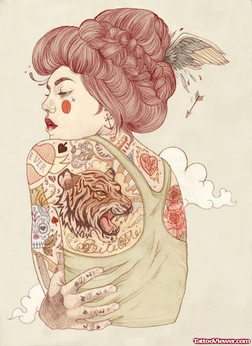 Geisha With Tattoo Design