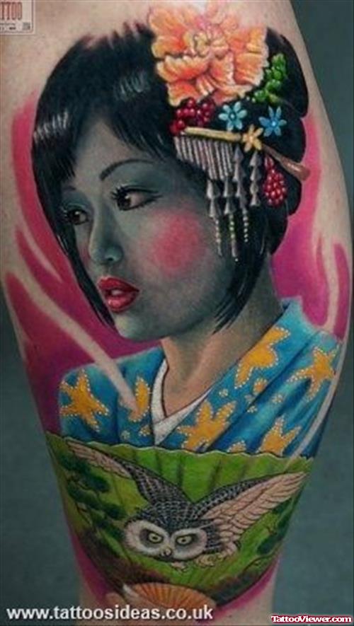 Color Sleeve Geisha Tattoo