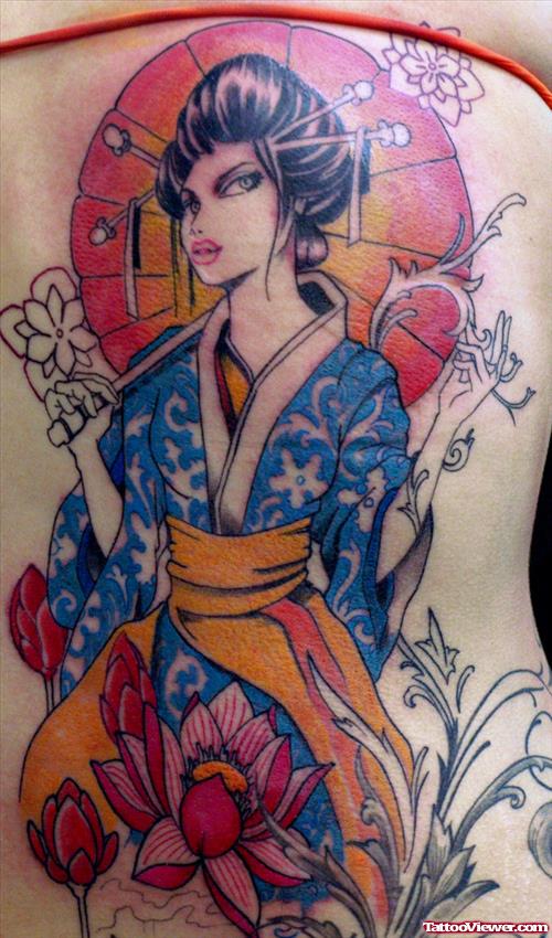 Color Geisha Tattoo Design For Girls