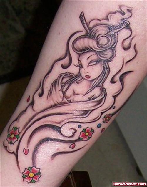 Flaming Geisha Tattoo Design