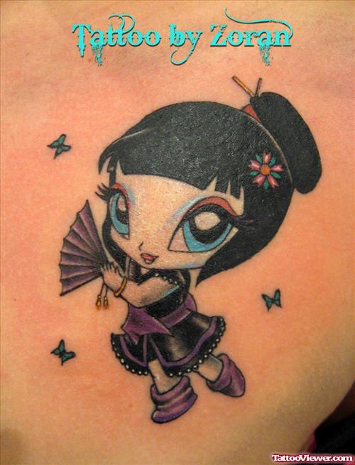 Little Geisha Girl Tattoo On BAck
