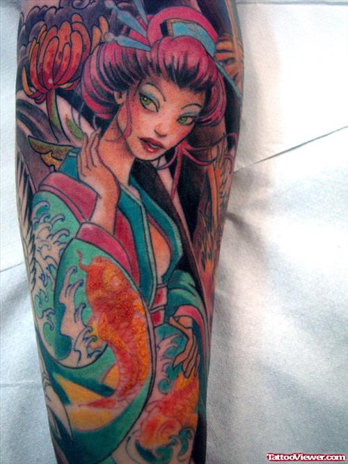 Classic Geisha Tattoo Design For Sleeve