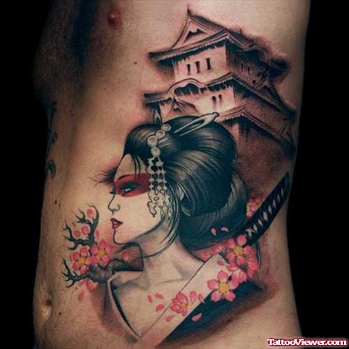 Wonderful Geisha Tattoo On Side