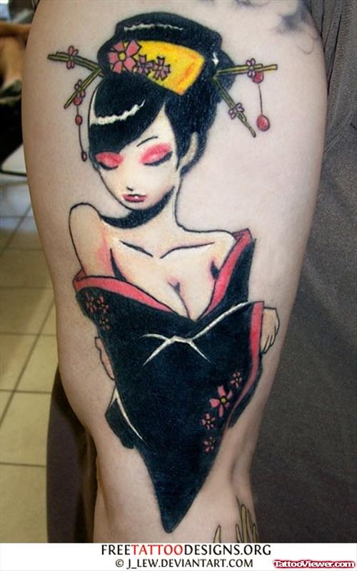 Geisha Tattoo On Man Right Sleeve