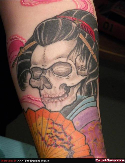 Geisha Girl Skull Head Tattoo