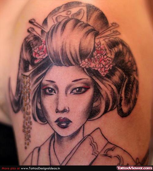 Charming Geisha Head Tattoo