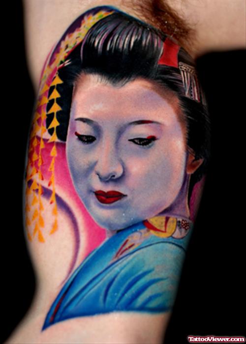 Beautiful Geisha Tattoo on Bicep