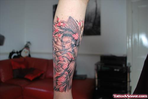 Awesome Japanese Geisha Tattoo On Arm