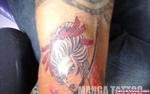 Colored Geisha Head Tattoo