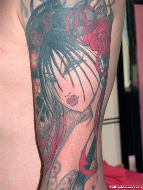 Left Sleeve Japanese Geisha Tattoo