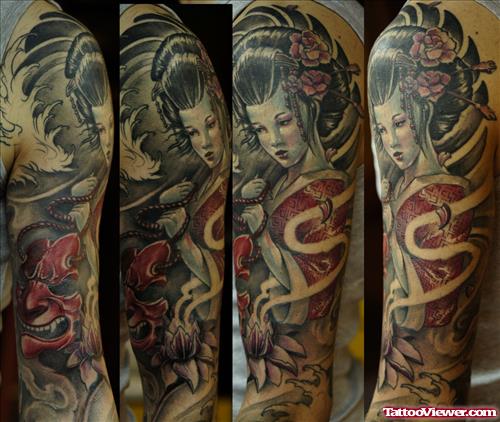 Geisha Sleeve Tattoo
