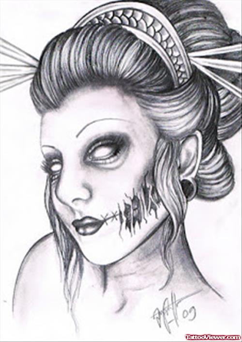 Japanese Zombie Geisha Tattoo Design