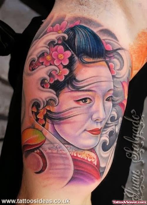 Colored Geisha Face Tattoo
