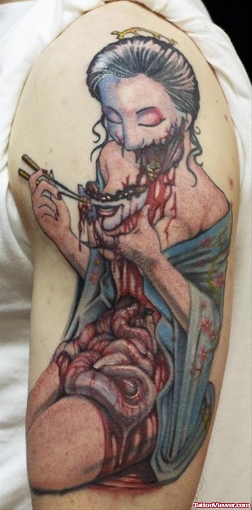 Color Zombie Geisha Tattoo