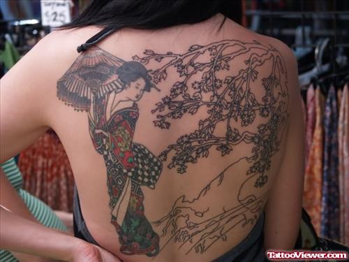 Geisha Amazing Tattoo On Back