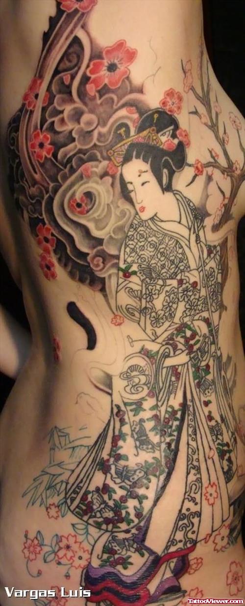 Realistic Geisha Tattoo