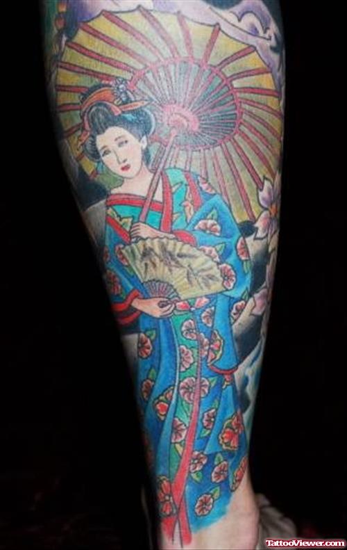 Blue Ink Geisha Tattoo