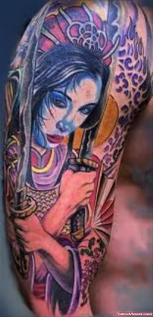 Colour Ink Geisha Tattoo