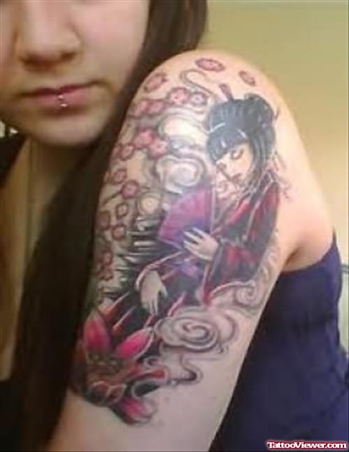 Geisha Shoulder Tattoo For Girls