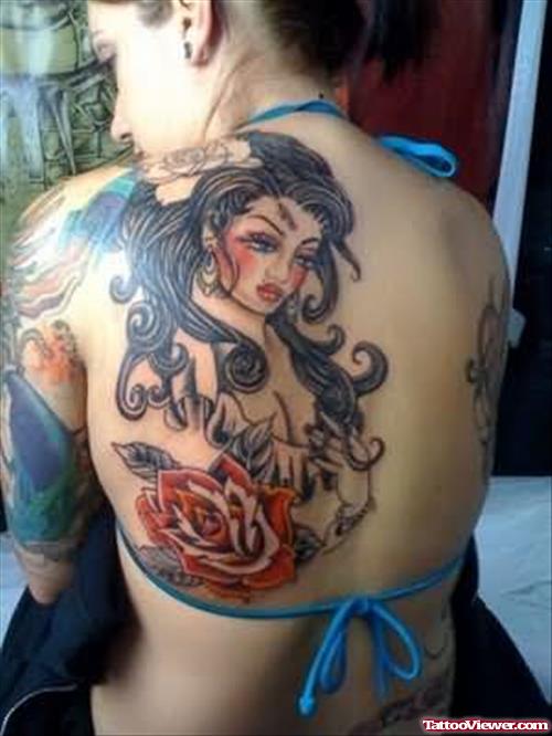 Geisha Back Shoulder Tattoo