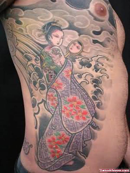 Geisha Tattoo Design On Rib