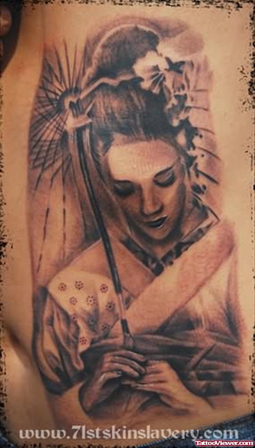 Geisha Stomach Tattoo