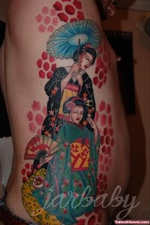 Geisha Colourful Tattoos