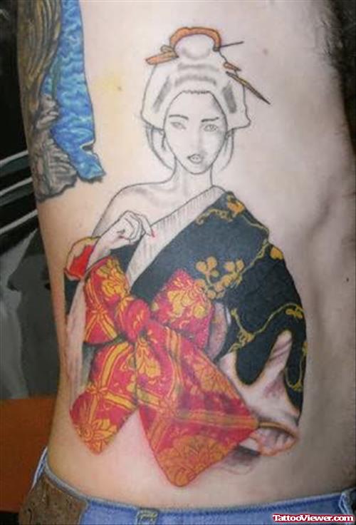 Geisha Lady Tattoo On Rib
