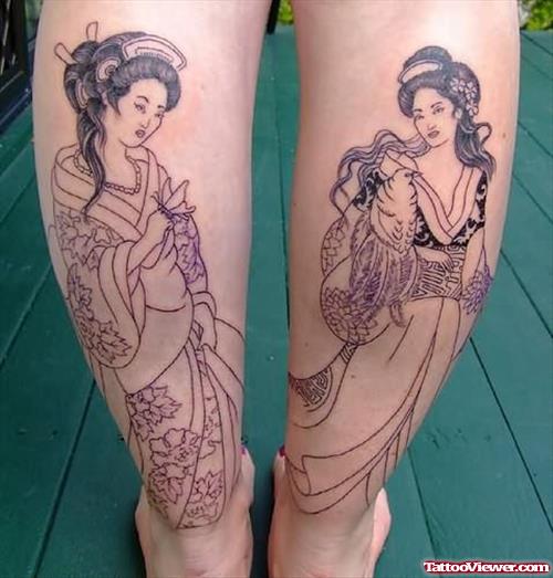 Geisha Back Leg Tattoos