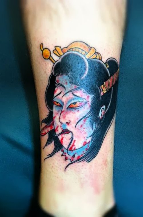 Color Geisha Tattoo On Leg