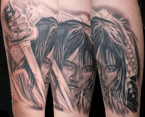 Geisha Sword Tattoo On Sleeve