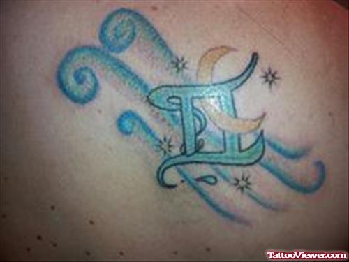 Blue Ink Gemini Zodiac Tattoo