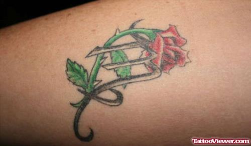 Red Rose And Gemini Tattoo On Back